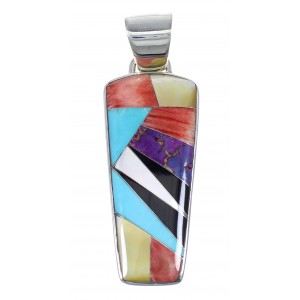 Southwest Sterling Silver Multicolor Inlay Pendant RX73839