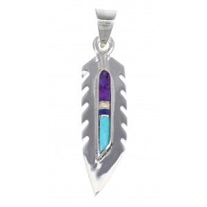 Feather Sterling Silver And Multicolor Inlay Southwest Pendant YX67855