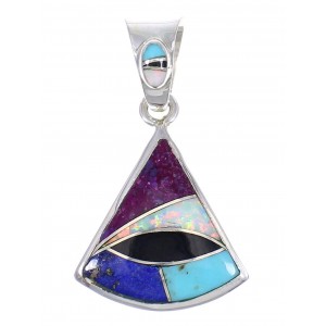 Multicolor Inlay Southwest Sterling Silver Pendant QX70387
