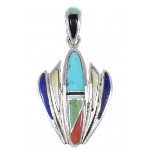 Southwest Authentic Sterling Silver Multicolor Inlay Pendant RX70641