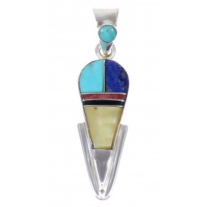 Southwest Genuine Sterling Silver Multicolor Inlay Pendant RX70651