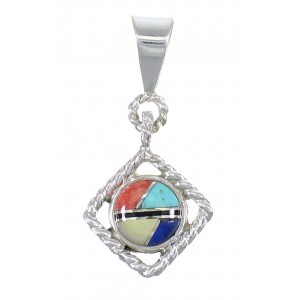 Multicolor Inlay Authentic Sterling Silver Southwest Pendant RX70764