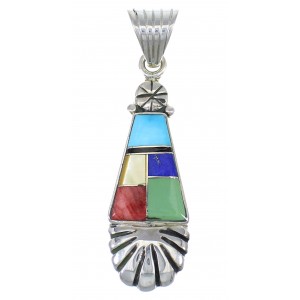 Multicolor Inlay And Authentic Sterling Silver Southwestern Pendant YX68282