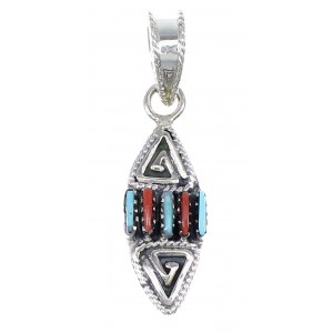 Water Wave Needlepoint Sterling Silver Turquoise And Coral Southwestern Slide Pendant YX67751