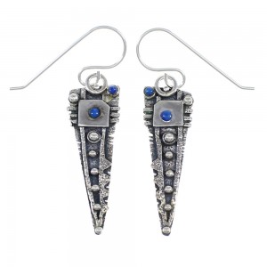 Lapis And Sterling Silver Southwestern Hook Dangle Earrings YX68383