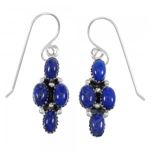 Lapis And Authentic Sterling Silver Southwestern Hook Dangle Earrings YX68490