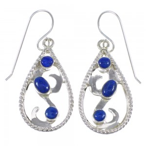 Southwestern Lapis And Authentic Sterling Silver Hook Dangle Earrings YX68497