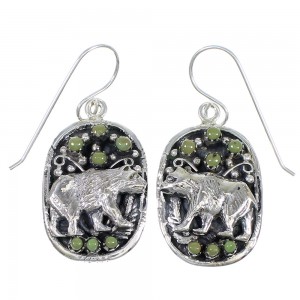 Genuine Sterling Silver Southwestern Turquoise Bear Hook Dangle Earrings QX70271