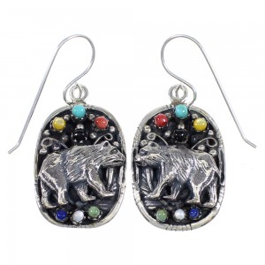 Silver Multicolor Southwest Bear Hook Dangle Earrings YX71078