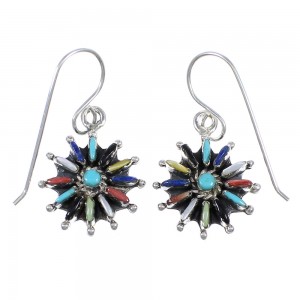 Multicolor Silver Southwestern Needlepoint Hook Dangle Earrings YX71100