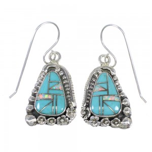 Turquoise Opal Southwestern Silver Hook Dangle Earrings QX72316