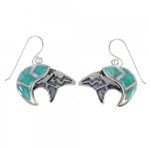 Southwest Bear Turquoise Opal Sterling Silver Hook Dangle Earrings QX82122