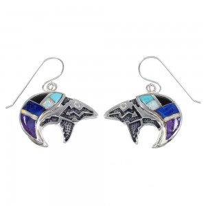 Southwest Multicolor And Sterling Silver Bear Arrow Hook Dangle Earrings YX69487