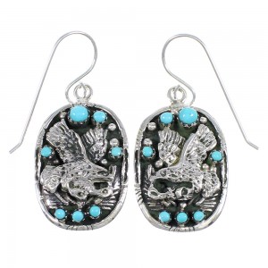 Southwest Eagle Turquoise Sterling Silver Hook Dangle Earrings QX69234
