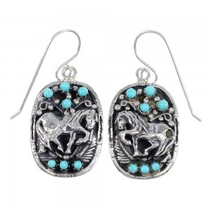 Turquoise Authentic Sterling Silver Horse Southwest Hook Dangle Earrings QX69235