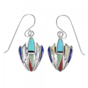 Authentic Sterling Silver Multicolor Inlay Hook Dangle Earrings RX70408