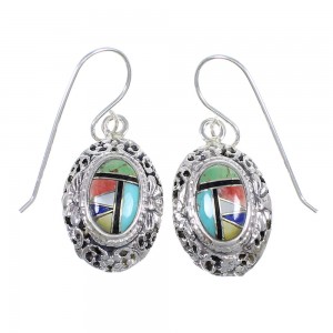 Multicolor Inlay Sterling Silver Hook Dangle Earrings RX70409