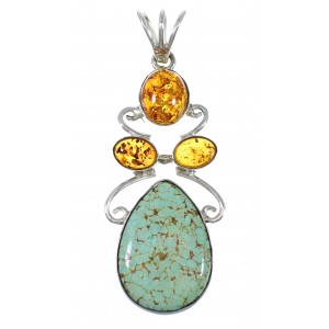 #8 Turquoise Amber Silver Southwest Pendant YX77183