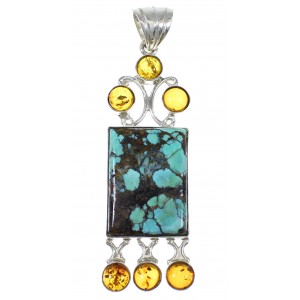 Amber Turquoise Sterling Silver Pendant YX77200