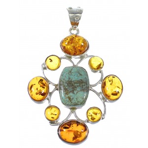 Southwest Sterling Silver #8 Turquoise Amber Pendant YX77224