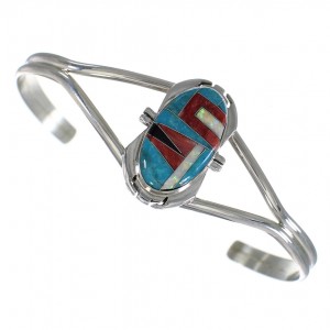 Southwest Multicolor Inlay And Sterling Silver Cuff Bracelet WX75394