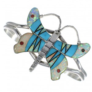 Southwest Multicolor Inlay And Sterling Silver Butterfly Cuff Bracelet WX75409