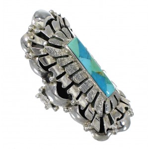 Turquoise Inlay Authentic Sterling Silver Southwest Ring Size 8-1/4 QX75668