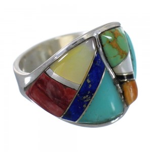 Southwest Sterling Silver Multicolor Inlay Ring Size 4-1/2 QX75616