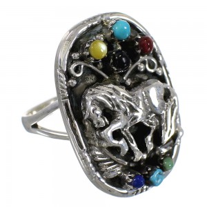 Southwestern Multicolor And Sterling Silver Horse Ring Size 5-1/2 QX75627