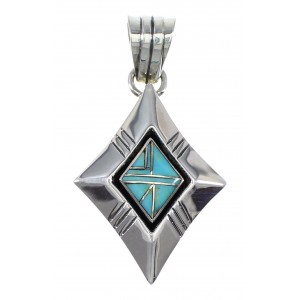 Turquoise Inlay Genuine Sterling Silver Southwest Pendant QX77439