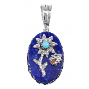 Southwest Silver Multicolor Flower Ladybug Pendant YX75579