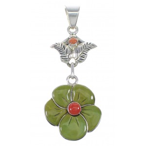 Turquoise Coral And Silver Flower Pendant YX75610