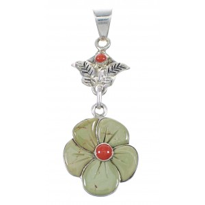 Turquoise Coral Silver Southwest Flower Pendant YX75615