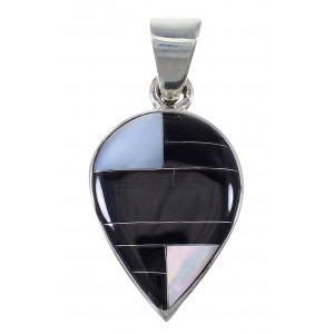 Black Jade Mother Of Pearl Sterling Silver Tear Drop Pendant YX76613