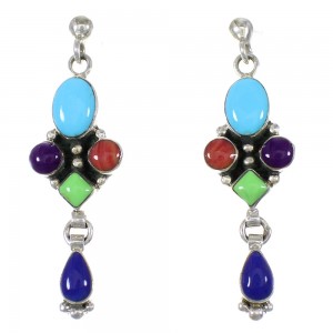 Multicolor Southwest Sterling Silver Post Dangle Earrings QX76537