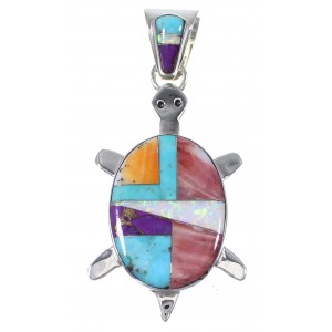 Sterling Silver And Multicolor Southwest Turtle Pendant YX77684