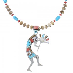 Multicolor Sterling Silver Kokopelli Southwestern Bead Necklace Set WX77254