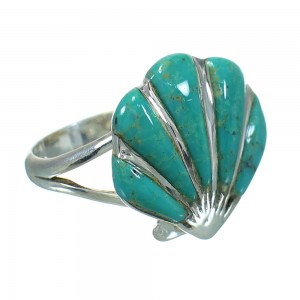 Southwest Turquoise Genuine Sterling Silver Seashell Ring Size 5-3/4 AX86433