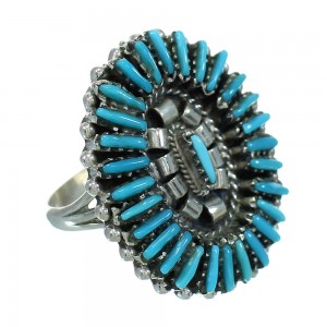 Southwest Silver Turquoise Needlepoint Ring Size 7-1/4 QX84365