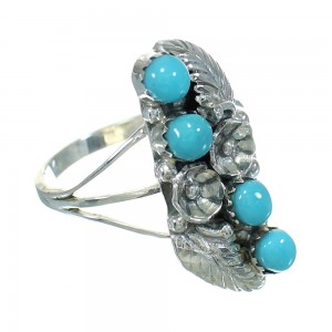 Southwest Genuine Sterling Silver Turquoise Flower Ring Size 6-1/2 QX84415