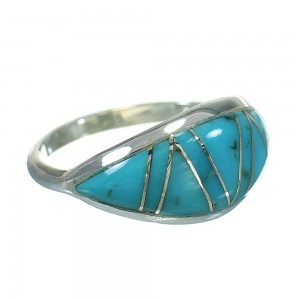 Southwest Sterling Silver Turquoise Inlay Ring Size 7-3/4 RX86464