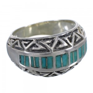 Turquoise Inlay Genuine Sterling Silver Southwestern Water Wave Ring Size 7-3/4 AX83678