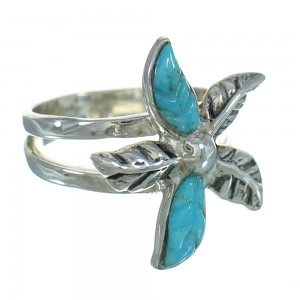 Silver Southwestern Turquoise Flower Ring Size 8-1/2 QX85191