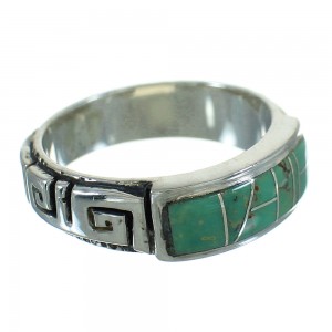 Turquoise Southwestern Silver Water Wave Ring Size 7-1/2 QX85728