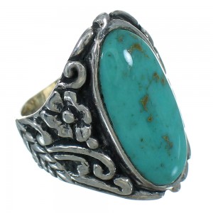 Turquoise And Genuine Sterling Silver Southwestern Flower Ring Size 5-3/4 YX85438
