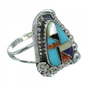 Multicolor Silver Southwestern Flower Ring Size 5 YX83252