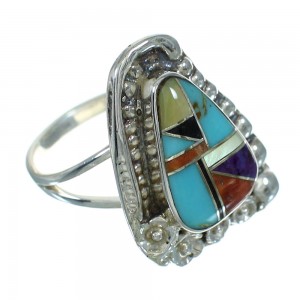 Multicolor And Genuine Sterling Silver Southwestern Flower Ring Size 8-1/4 YX83314