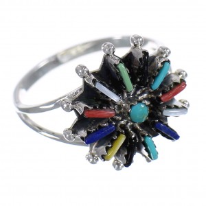 Multicolor Southwest Silver Needlepoint Ring Size 7-1/4 QX84920