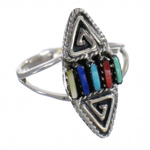 Southwestern Sterling Silver Multicolor Water Wave Needlepoint Ring Size 4-1/2 QX84937