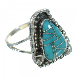 Silver Southwestern Turquoise Flower Ring Size 7-1/2 QX83589